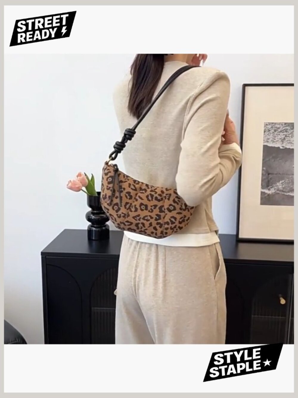 Faux Suede Crescent Crossbody Bag Mini Tote - Picture 7 of 7